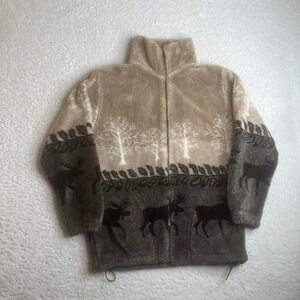 Vintage black mountain outdoors full zip fleece moose nature USA made earth S